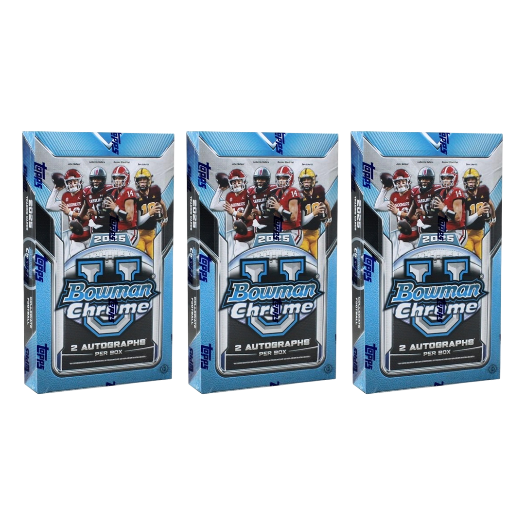 BREAK#548 SATURDAY 2025 Bowman Chrome University Football Hobby (x3) Pick Your Team (BPLW) RIP ON FILL