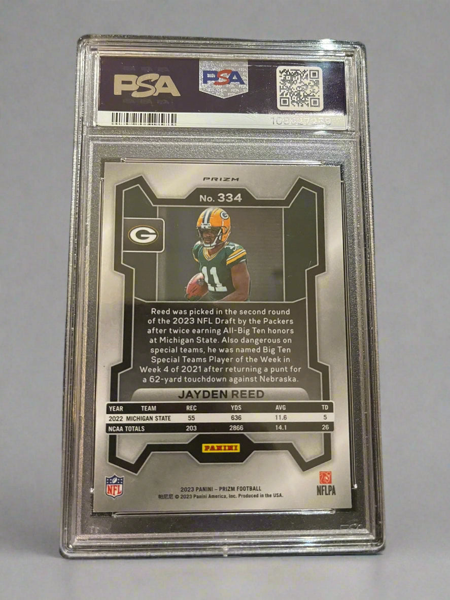 Jayden Reed - 2023 Panini Prizm Orange Ice On-Card Auto PSA Graded Trading Card