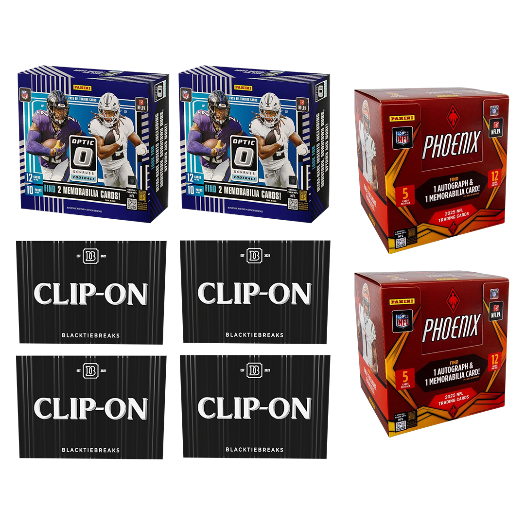 BREAK#018 SATURDAY 2025 Panini Donruss Optic Football Preferred Hobby (x2) + Panini Phoenix Football Preferred Hobby (x2) + BlackTie Football Clip-On (x4) Pick Your Team (BS) 05/23/26 11:00 AM EST or RIP ON FILL