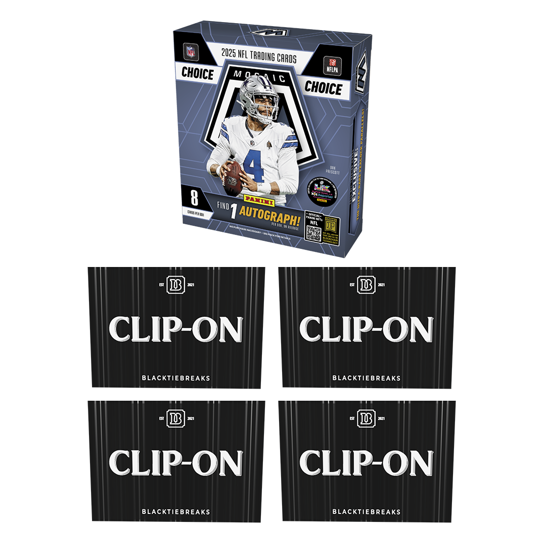BREAK#049 SUNDAY 2025 Panini Mosaic Football Choice Hobby + BlackTie Football Clip-On (x4) Pick Your Team (BP) RIP ON FILL