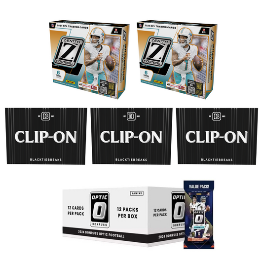 BREAK#085 **HAPPY HOUR** SATURDAY 2024 Panini Zenith Football Hobby (x2) + Panini Donruss Optic Football Value Pack Box (12 Packs Per Box) + Panini Football Clip-On (x3) Pick Your Team (BP) 05/10/25 03:00 PM EST or RIP ON FILL