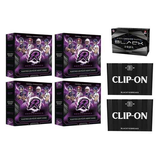 BREAK#123 **HAPPY HOUR** MONDAY 2024 Panini Black Football Hobby + Topps Resurgence Football Mega (x4) + Panini Football Clip-On (x2) Pick Your Team (CT) 05/12/25 05:00 PM EST or RIP ON FILL