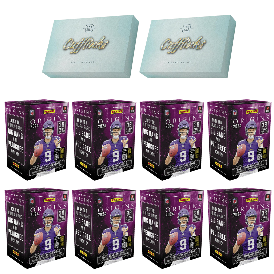 BREAK#125 SATURDAY 07:00 PM EST 2024 Panini Origins Football International Blaster (x8) + Panini Football Cufflink (x2) Pick Your Team (PYT) Sports Trading Card Break (BPRO)