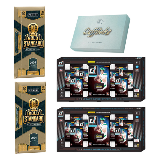 BREAK#118 SATURDAY 12:00 PM EST 2024 Panini Gold Standard Football Hobby (x2) + Panini Donruss Football Bundle (x2) + Panini Football Cufflink Pick Your Team (PYT) Sports Trading Card Break (JR)