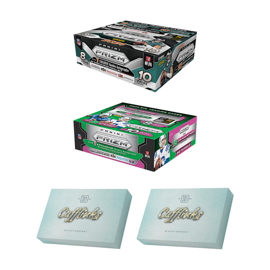 BREAK#119 TUESDAY 01:00 PM EST 2024 Panini Prizm Football No Huddle Hobby + 2023 Panini Prizm Football No Huddle Hobby + Panini Football Cufflink (x2) Pick Your Team (PYT) Sports Trading Card Break (JR)