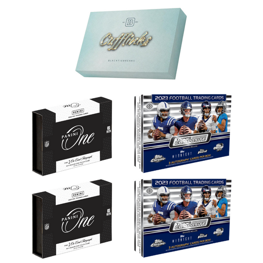 BREAK#120 SATURDAY 02:00 PM EST 2023 Topps Composite Football Breaker's Delight (x2) + Panini One Football Hobby (x2) + Panini Football Cufflink Pick Your Team (PYT) Sports Trading Card Break (BP)