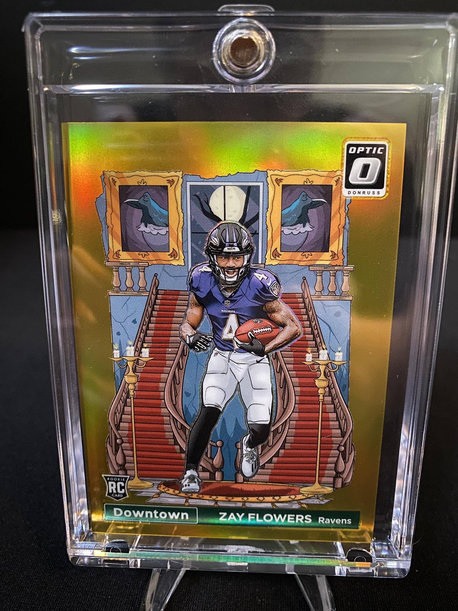 Zay Flowers 2023 Donruss Optic #D-17 Downtown! Gold /10 Baltimore Ravens