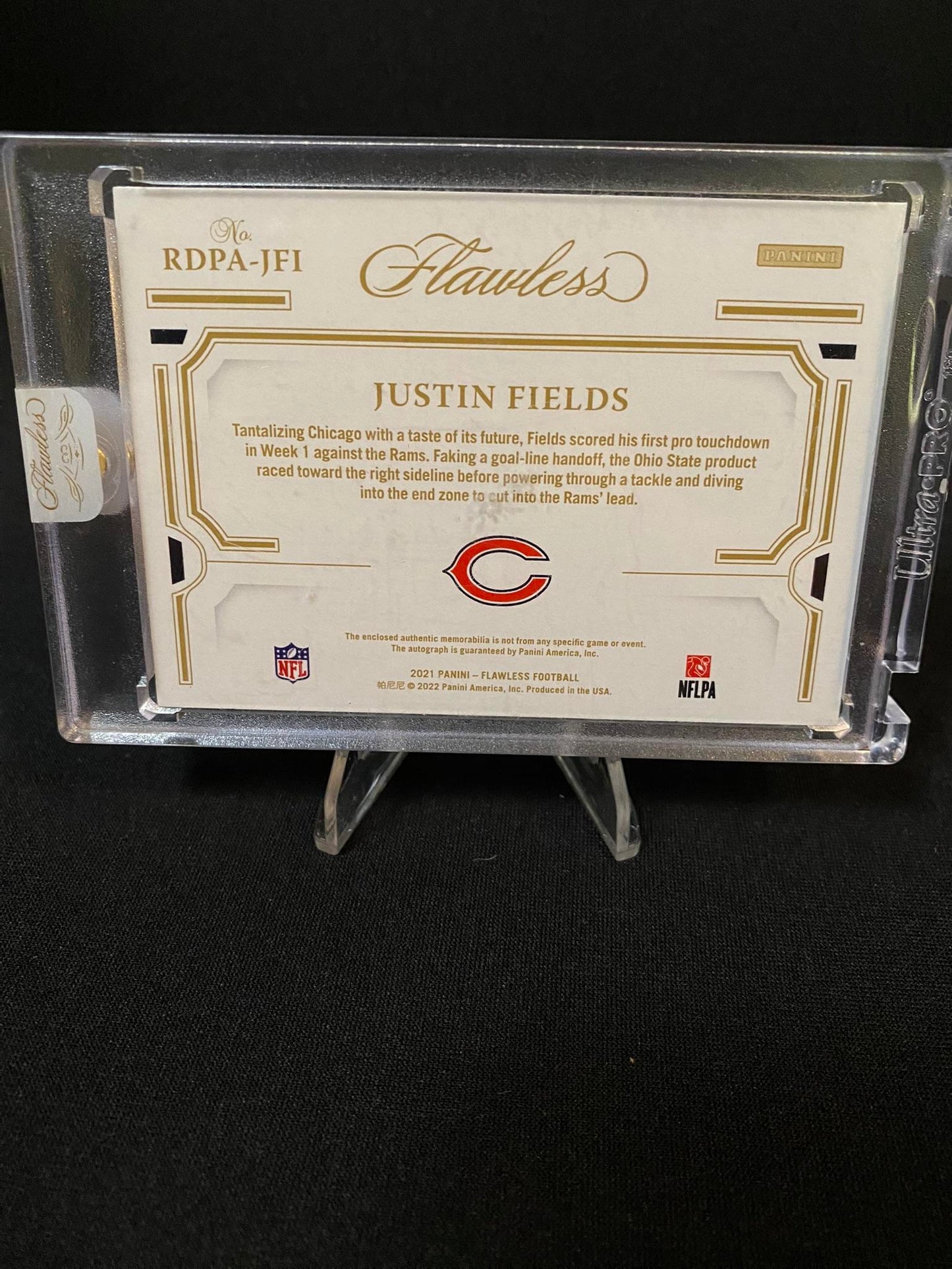 Justin Fields 2021 Panini Flawless #RDPA-JFI Rookie Dual Patch Platinum Auto 1/1