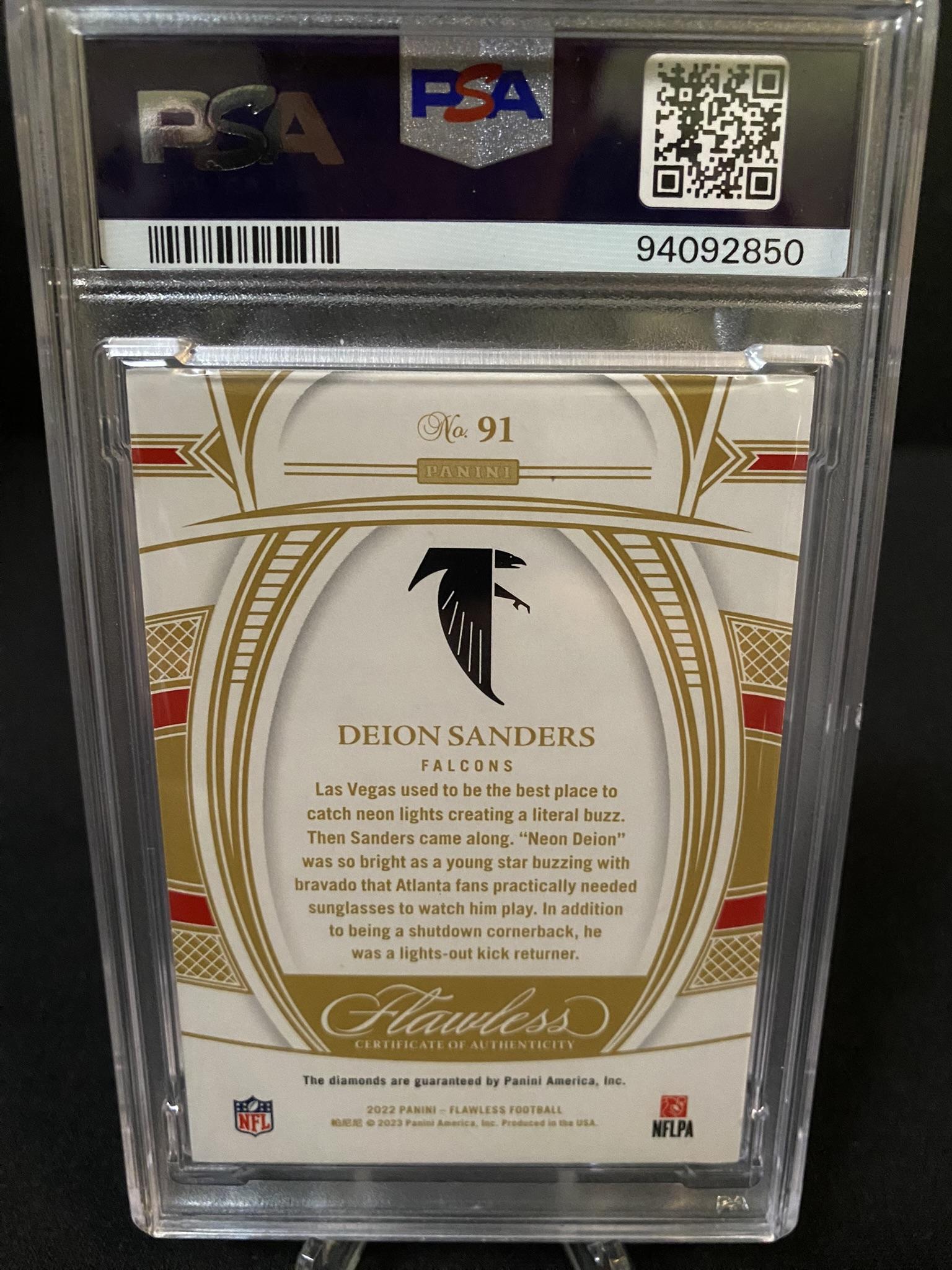 Deion Sanders 2022 Panini Flawless #91 Platinum 1/1 Auto PSA 8 Atlanta Falcons