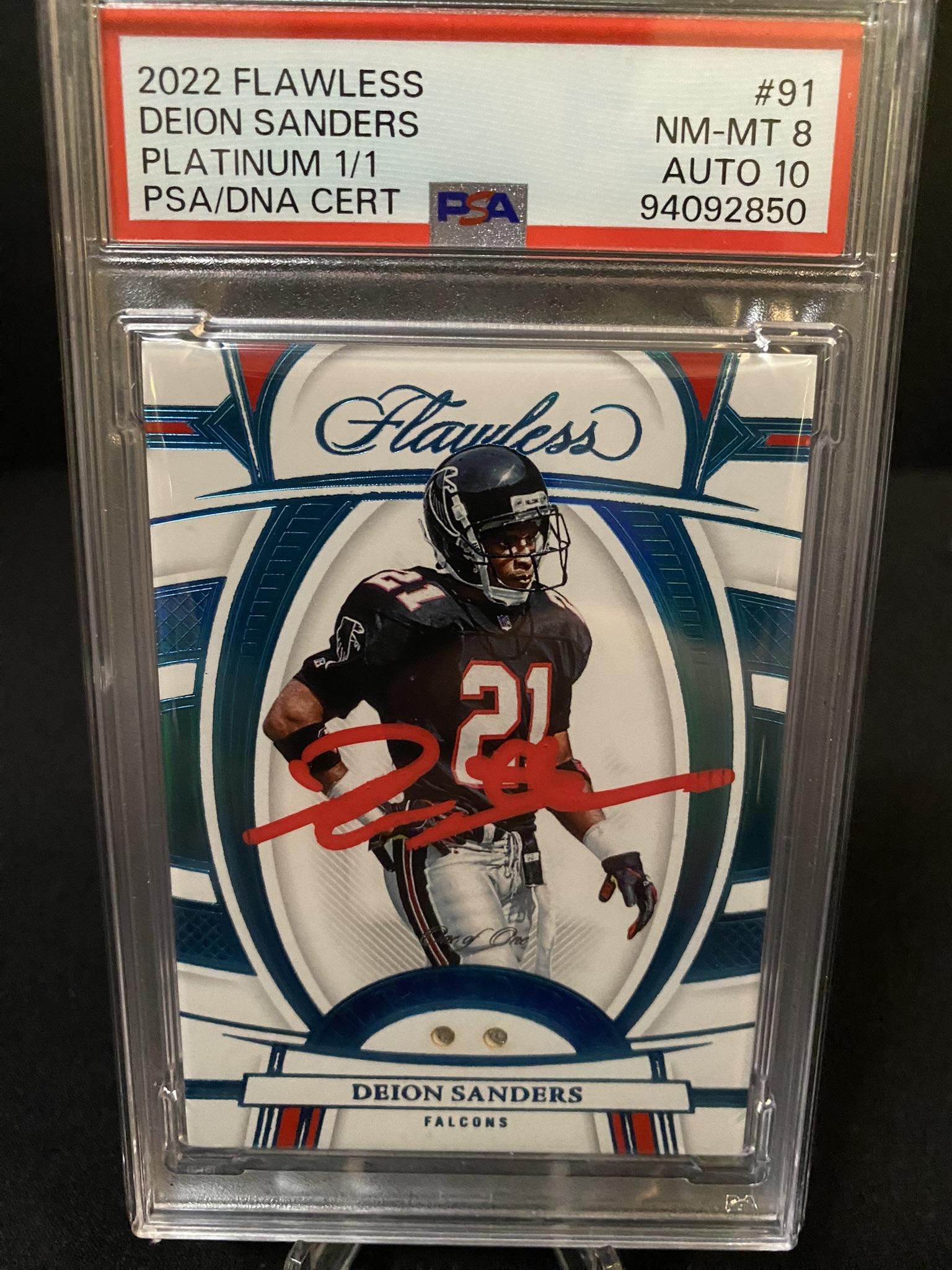 Deion Sanders 2022 Panini Flawless #91 Platinum 1/1 Auto PSA 8 Atlanta Falcons