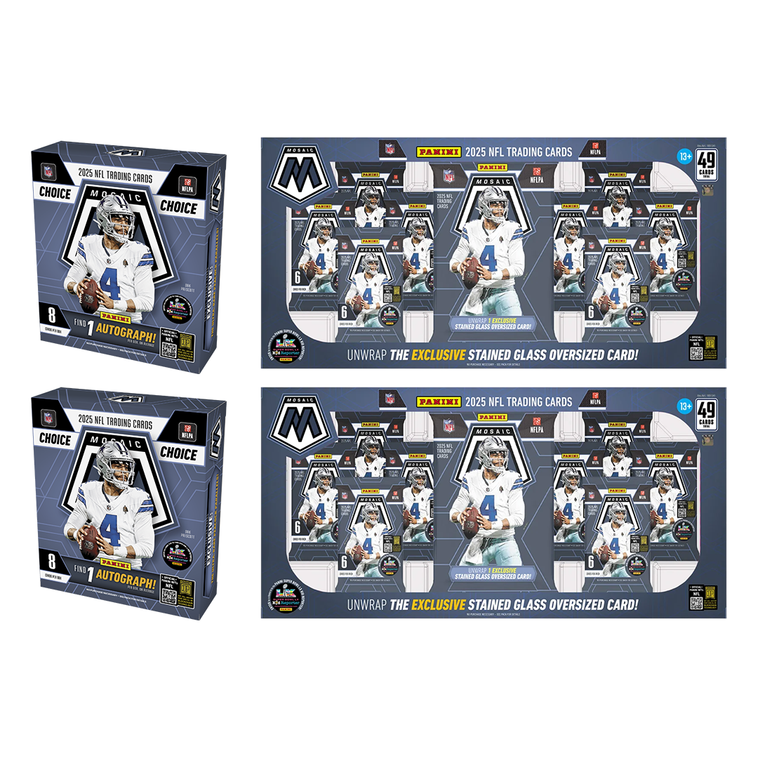 BREAK#181 MONDAY 12/08/25 10:30 PM EST or RIP ON FILL 2025 Panini Mosaic Football Choice Hobby (x2) + Panini Mosaic Football Oversize Stained Glass Bundle (x2) Pick Your Team (MDLT)