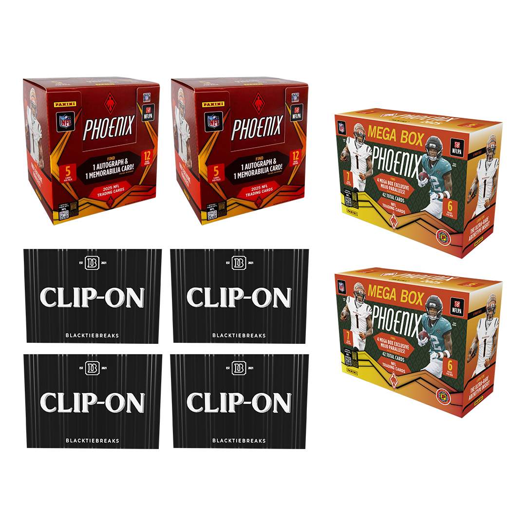BREAK#284 SUNDAY  02/22/26 02:00 PM EST or RIP ON FILL 2025 Panini Phoenix Football Preferred Hobby (x2) + Panini Phoenix Football International Hobby Mega (x2) + BlackTie Football Clip-On (x4) Pick Your Team (BS)