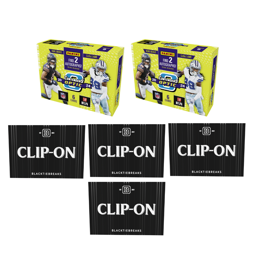 BREAK#344 TUESDAY 10/21/25 02:00 PM EST or RIP ON FILL 2024 Panini Contenders Optic Football Hobby (x2) + BlackTie Football Clip-On (x4) Pick Your Team (LTSM)