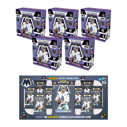 BANGER#345 TUESDAY 2025 Panini Mosaic Football Mega (x5) + Panini Mosaic Football Oversized Stained Glass Bundle Pick Your Team (BS) RIP ON FILL