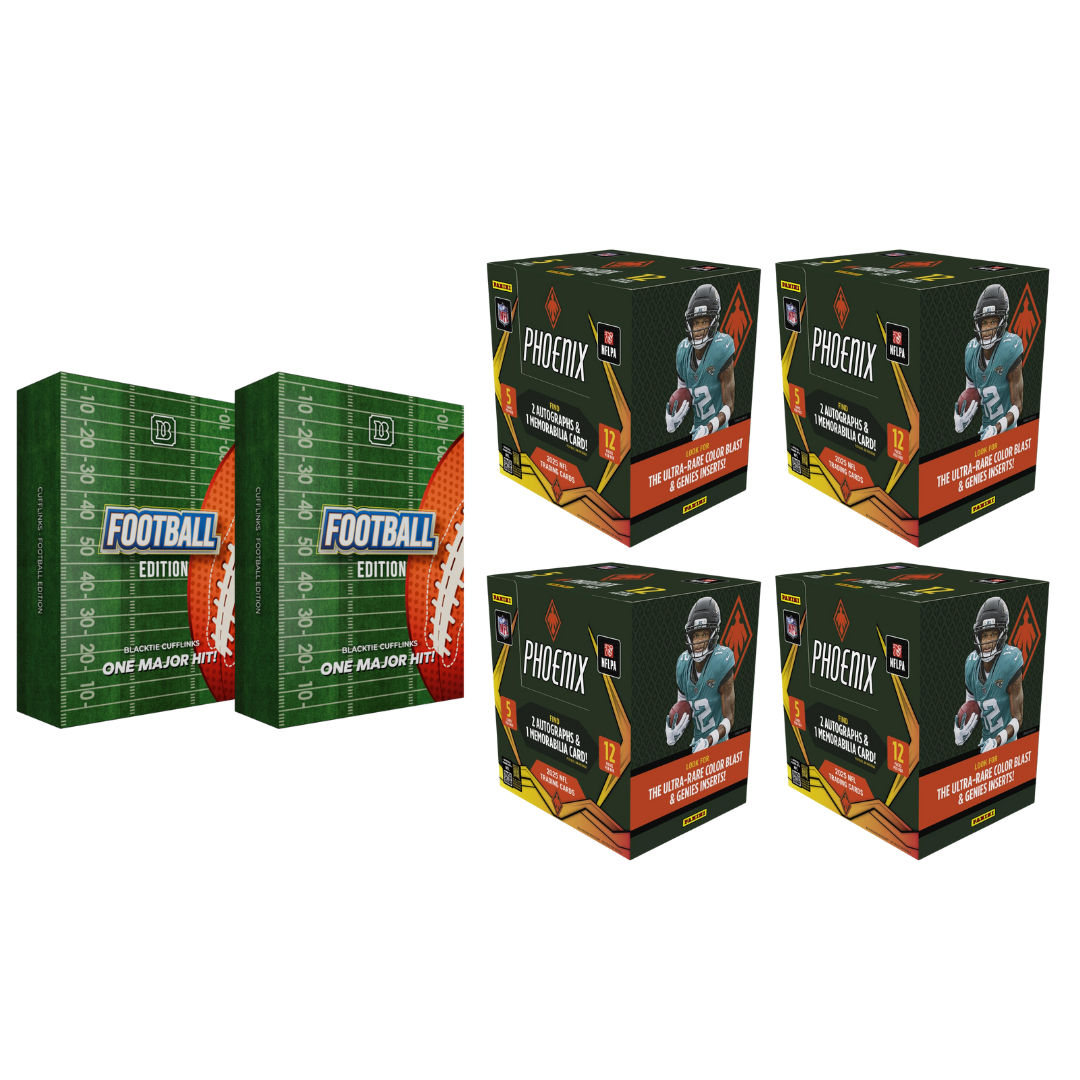BREAK#492 FRIDAY 12/26/25 06:00 PM EST or RIP ON FILL 2025 Panini Phoenix Football Hobby (x4) + BlackTie Football Edition Cufflink (x2) Pick Your Team (MDFO)