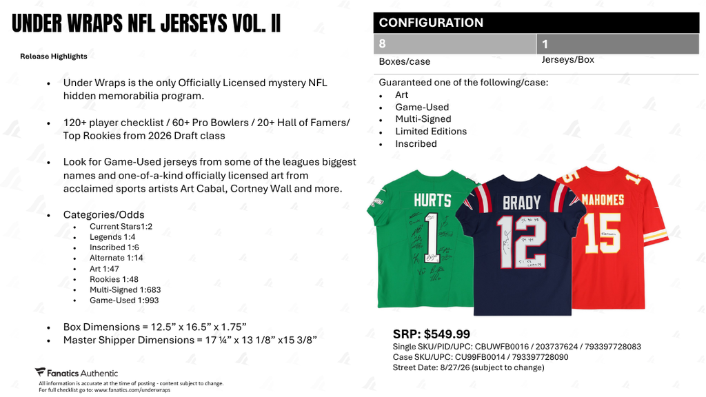 2026 Under Wraps NFL Autograph Jersey Vol. II