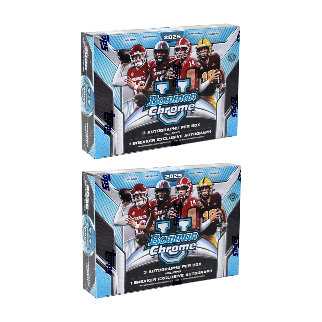 BREAK#551 SATURDAY 2025 Bowman Chrome University Football Breaker's Delight (x2) Pick Your Team (BPLW) RIP ON FILL