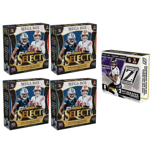 BREAK#696 TUESDAY 03:00 PM EST 2023 Panini Zenith Football Hobby + Panini Select Football Mega (x4) Pick Your Team (PYT) Sports Trading Card Break (BPSC)