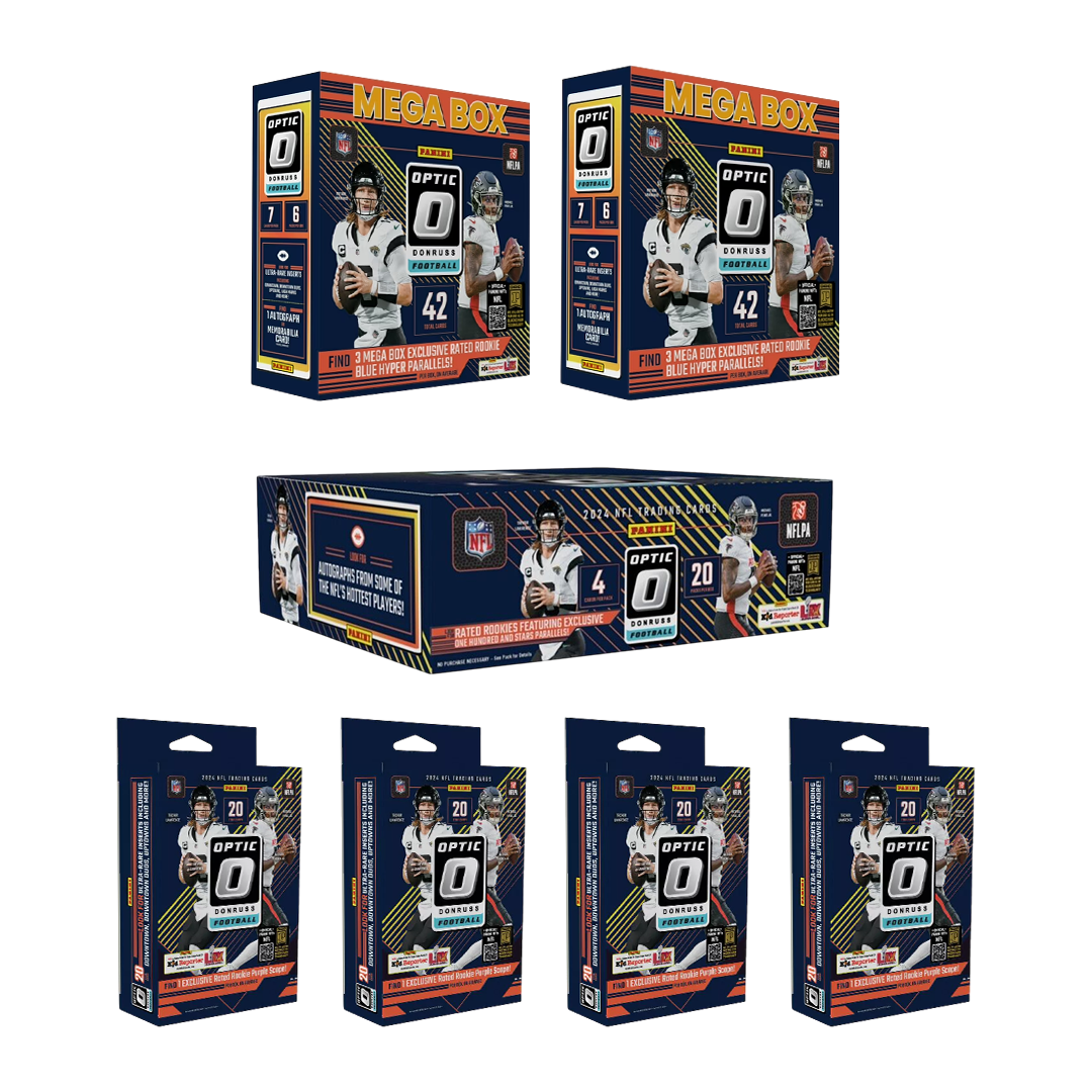 BREAK#835 **HAPPY HOUR** SUNDAY 2024 Panini Donruss Optic Football Mega (x2) + Panini Donruss Optic Football Retail Box + Panini Donruss Optic Football Hanger (x4) Pick Your Team (CT) 06/22/25 05:00 PM EST or RIP ON FILL