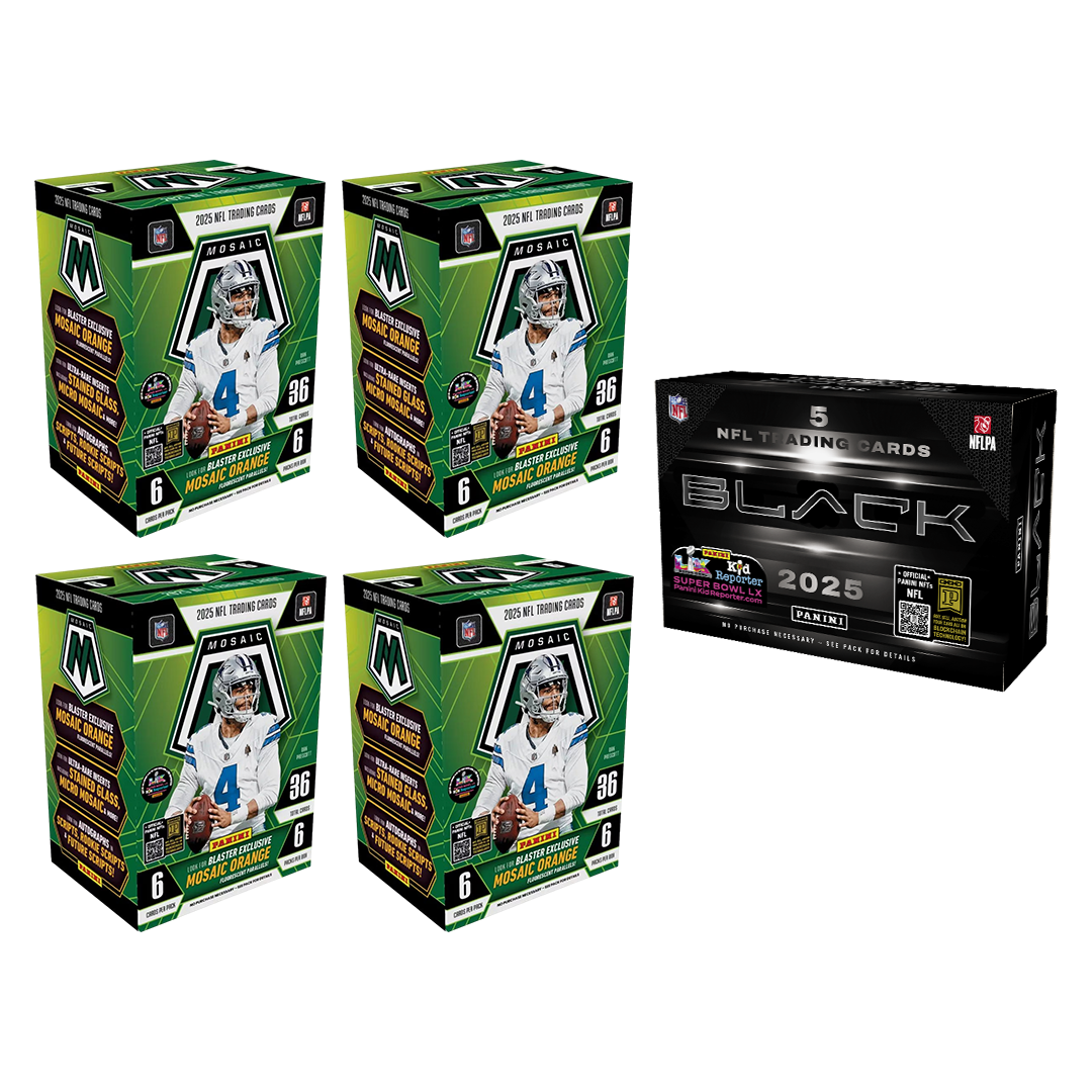 BREAK#753 TUESDAY 11/11/25 11:00 AM EST or RIP ON FILL 2025 Panini Black Football Hobby + Panini Mosaic Football Blaster (x4) Pick Your Team (MD)