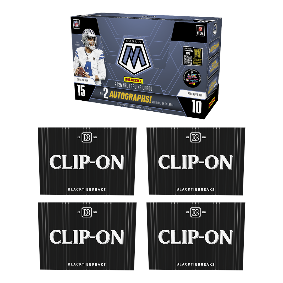 BREAK#756 TUESDAY 11/11/25 02:00 PM EST or RIP ON FILL 2025 Panini Mosaic Football Hobby + BlackTie Football Clip-On (x4) Pick Your Team (MDBP)