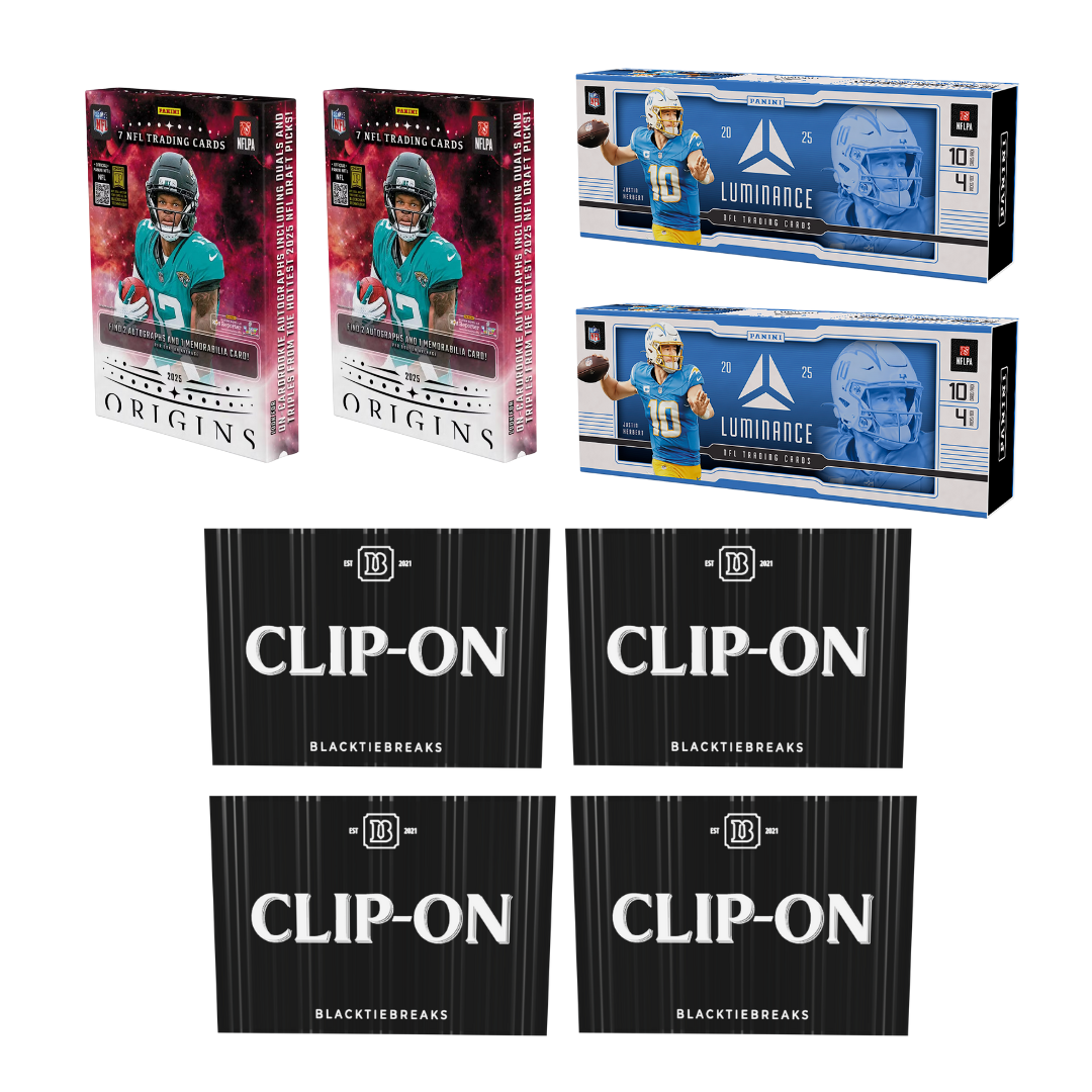 BREAK#785 FRIDAY 07:00 PM EST 2025 Panini Origins Football Hobby (x2) + Panini Luminance Football Hobby (x2) + BlackTie Football Clip-On (x4) Pick Your Team (BPBS) or RIP ON FILL