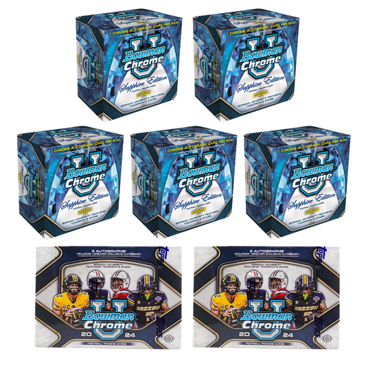 BREAK#829 **NEW RELEASE** SATURDAY 01:00 PM EST 2024 Bowman University Chrome Football Sapphire Hobby Half Case (5 Box) + Bowman University Chrome Football Breaker's Delight (x2) Pick Your Team (PYT) Sports Trading Card Break (JR)