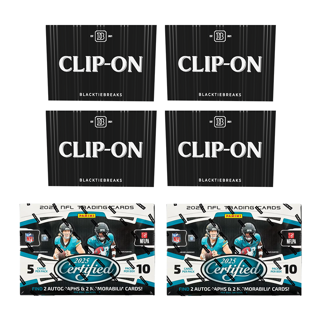 BREAK#305 TUESDAY 12/16/25 02:00 PM EST or RIP ON FILL 2025 Panini Certified Football Hobby (x2) + BlackTie Football Clip-On (x4) Pick Your Team (MD)
