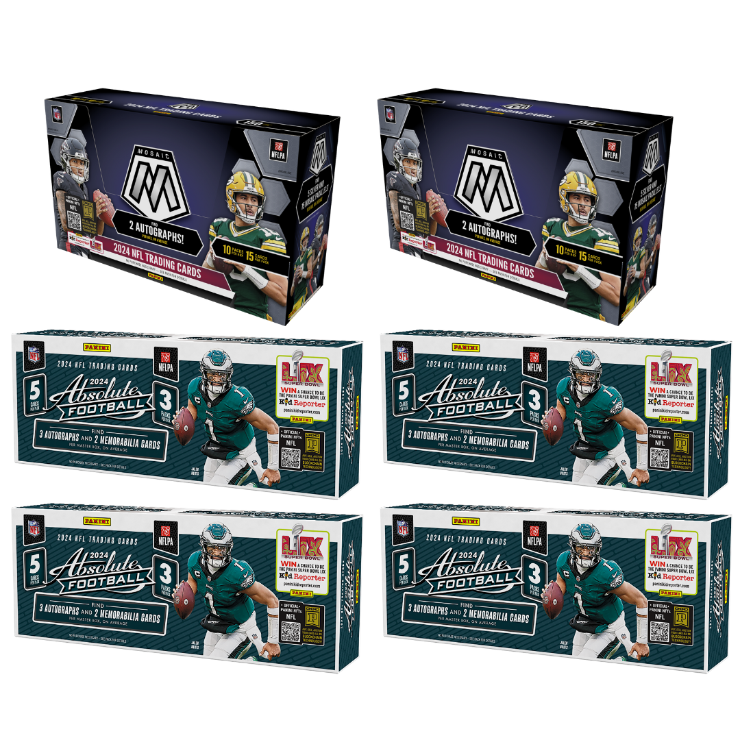 BREAK#835 SATURDAY 07:00 PM EST 2024 Panini Mosaic Football Hobby (x2) + Panini Absolute Football Hobby (x4) Pick Your Team (PYT) Sports Trading Card Break (MD)