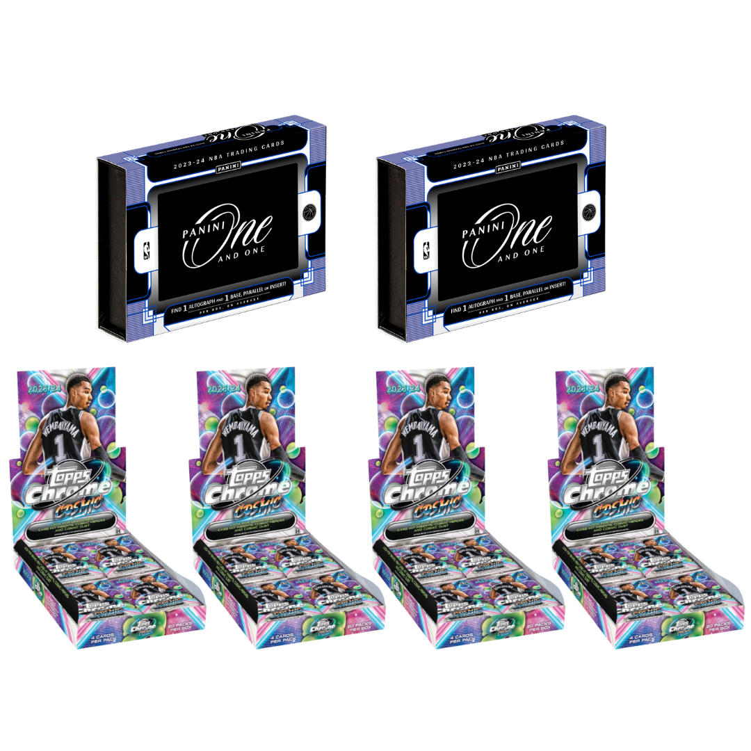 BREAK#840 SATURDAY 12:00 AM EST 2023-24 Topps Cosmic Chrome Basketball Hobby (x4) + Panini One and One Basketball Hobby (x2) Pick Your Team (PYT) Sports Trading Card Break (AC)