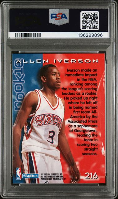 1996 Skybox Premium Allen Iverson #216 PSA AUTH Auto 10