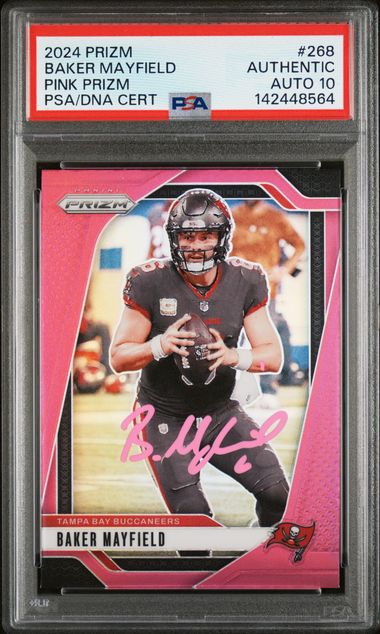 2024 Panini Prizm Baker Mayfield Pink Prizm #268 PSA AUTH Auto 10