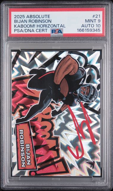 2025 Panini Absolute Bijan Robinson Kaboom! Horizontal #21 PSA Mint 9 Auto 10