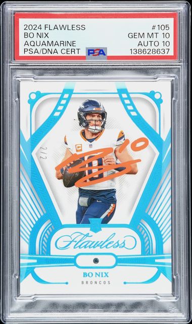 2024 Panini Flawless Bo Nix Aquamarine #105 PSA Gem MT 10 Auto 10