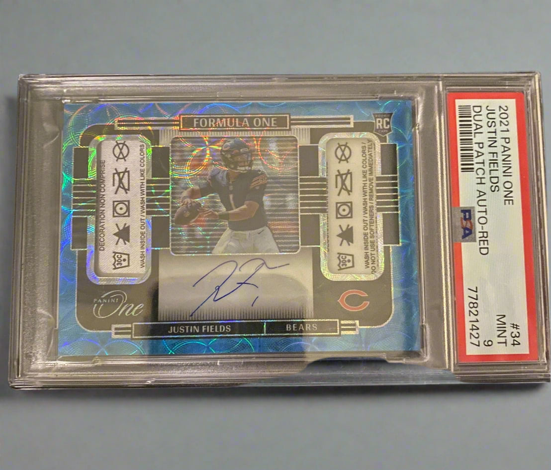 Justin Fields - 2021 Panini One Dual Patch Autograph Red 3/5 PSA Graded Trading Card