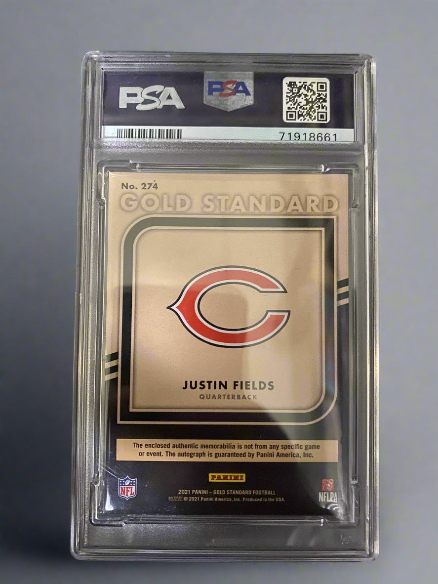 Justin Fields - 2021 Gold Standard Rookie Jersey Autograph Triple Tag 1/1 PSA Graded Trading Card