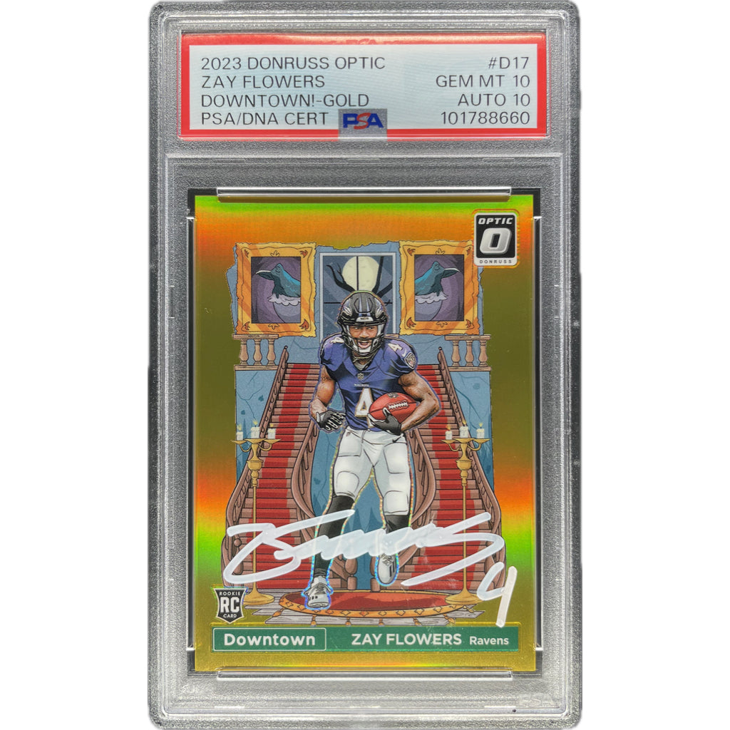 Zay Flowers - 2023 Panini Donruss Optic Downtown Gold #/10 On-Card Autograph