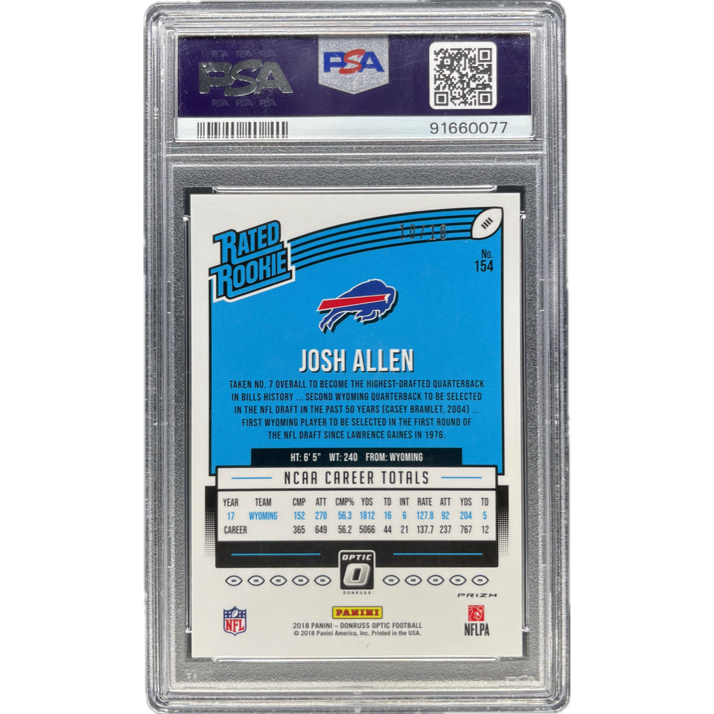 Josh Allen - 2018 Panini Donruss Optic Rookie Gold 10/10 On-Card Autograph - PSA Graded Trading Card