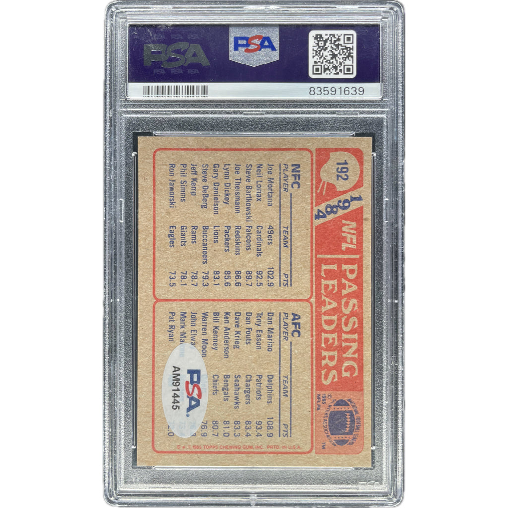 Dan Marino / Joe Montana - 1985 Topps Passing Leaders On-Card Dual Autograph - PSA Graded Trading Card