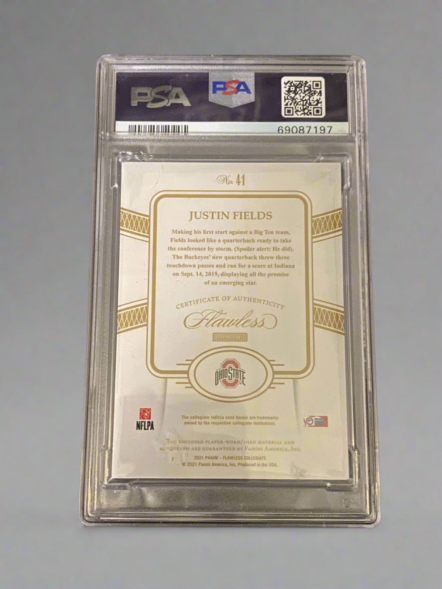 Justin Fields - 2021 Flawless Collegiate Nike Swoosh Rookie Patch Autograph Platinum 1/1 PSA Graded Trading Card