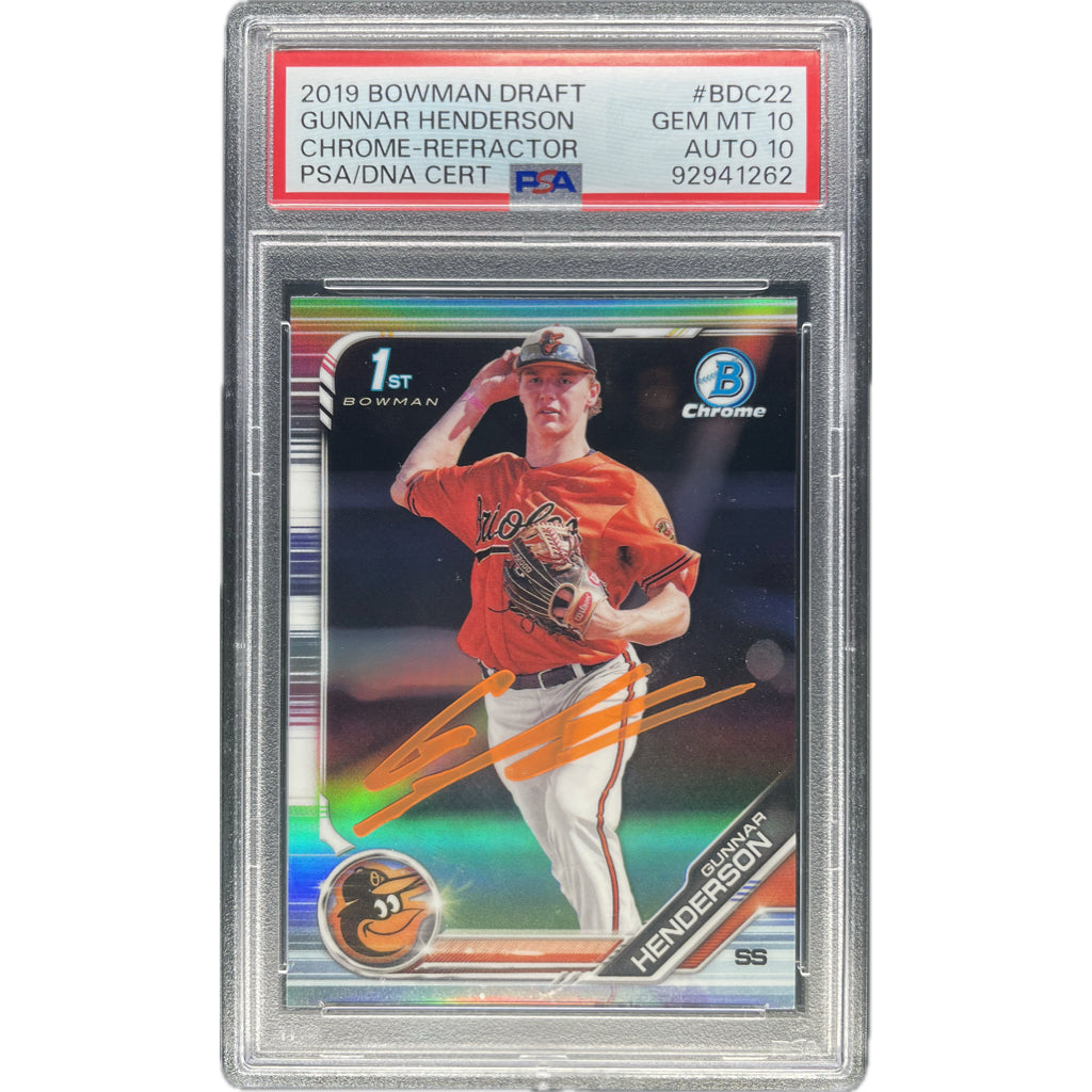 Gunner Henderson - 2019 Bowman Draft Chrome Refractor On-Card Autograph - PSA Graded Trading Card