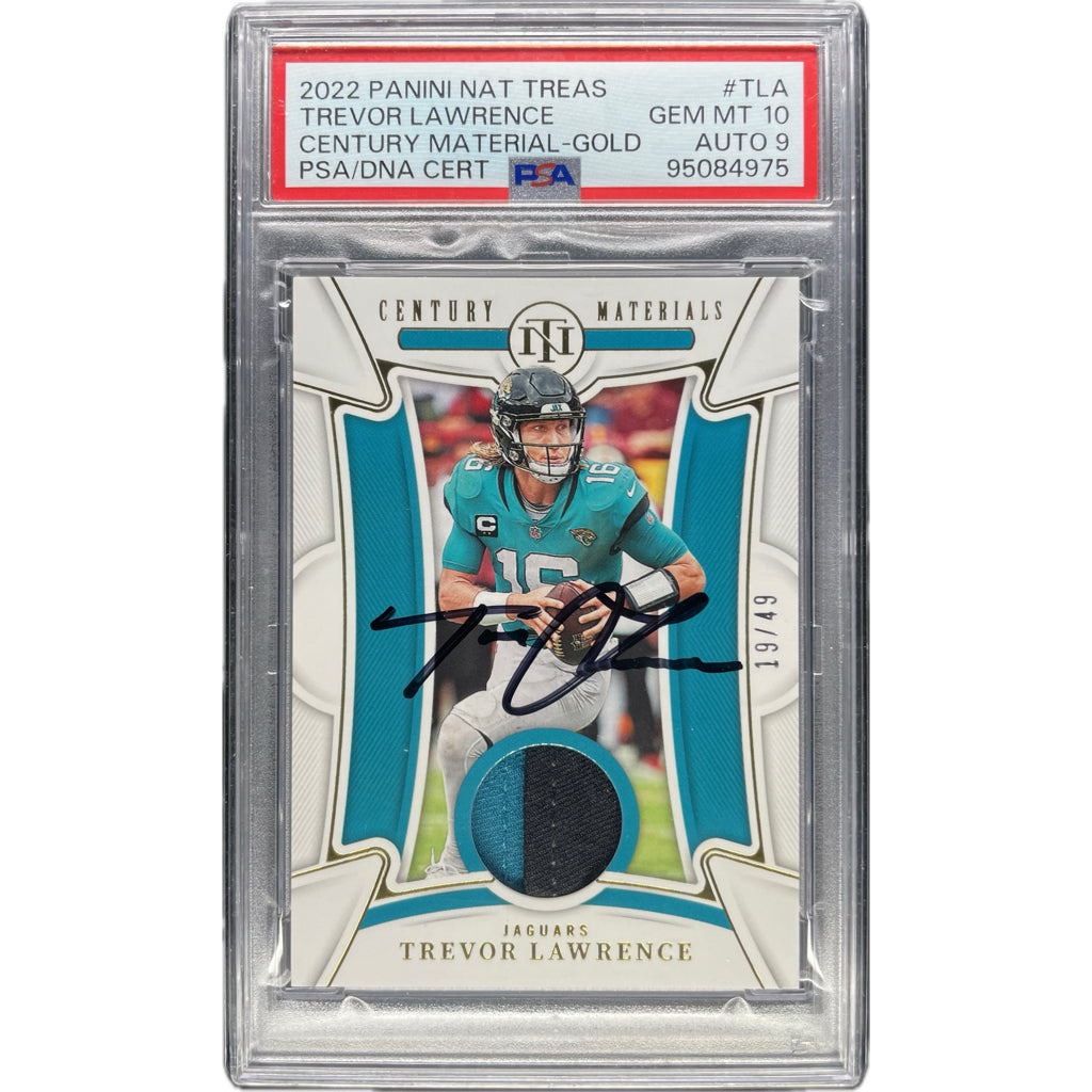 Trevor Lawrence - 2022 National Treasures Gold Century Materials Patch 19/49 On-Card Autograph PSA Graded Trading Card