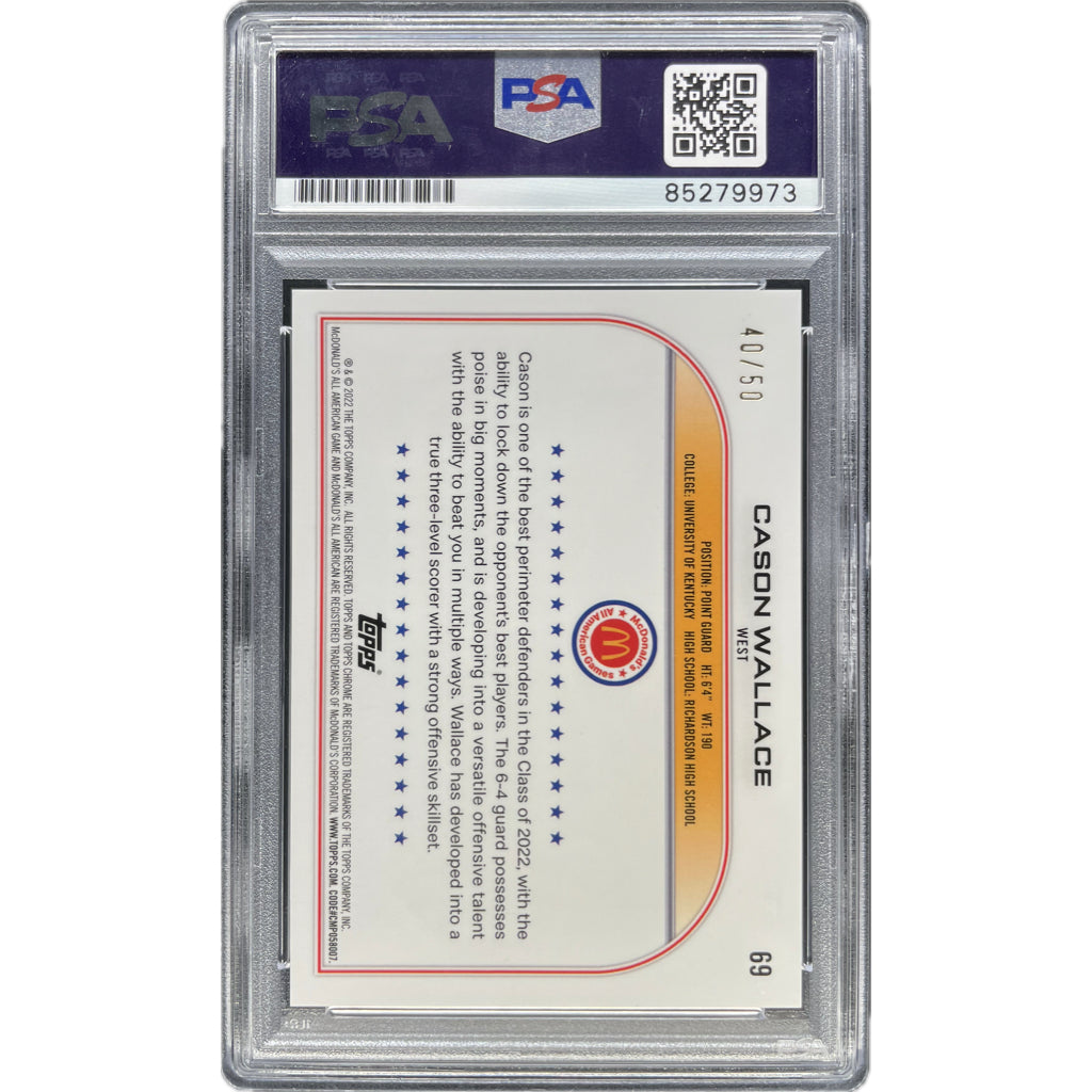 Cason Wallace - Topps Chrome McDonald's All American On-Card Auto PSA Graded Trading Card