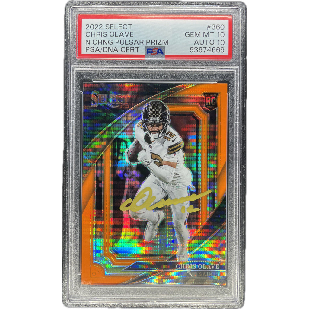 Chris Olave - 2022 Select Neon Orange Pulsar Prizm On-Card Autograph 5/7 PSA Graded Trading Card