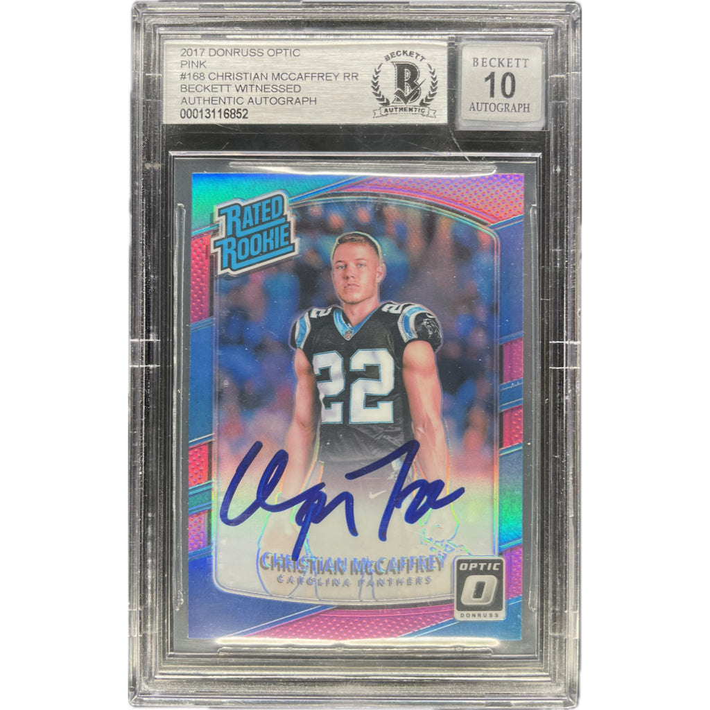 Christian McCaffrey - 2017 Donruss Optic Rated Rookie On-Card Autograph BGS Graded Trading Card