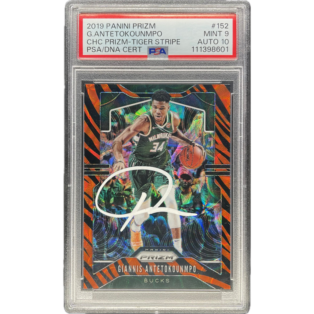 Giannis Antetokounmpo - 2019-20 Panini Prizm Choice Tiger Stripe On-Card Auto PSA Graded Trading Card