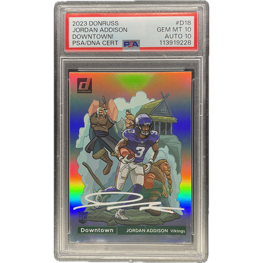 Jordan Addison - 2023 Donruss Downtown On-Card Autograph PSA Graded Trading Card