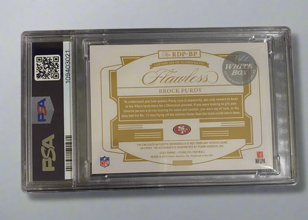 Brock Purdy - 2022 Flawless Rookie Patch Autograph 1/1 PSA Graded Trading Card
