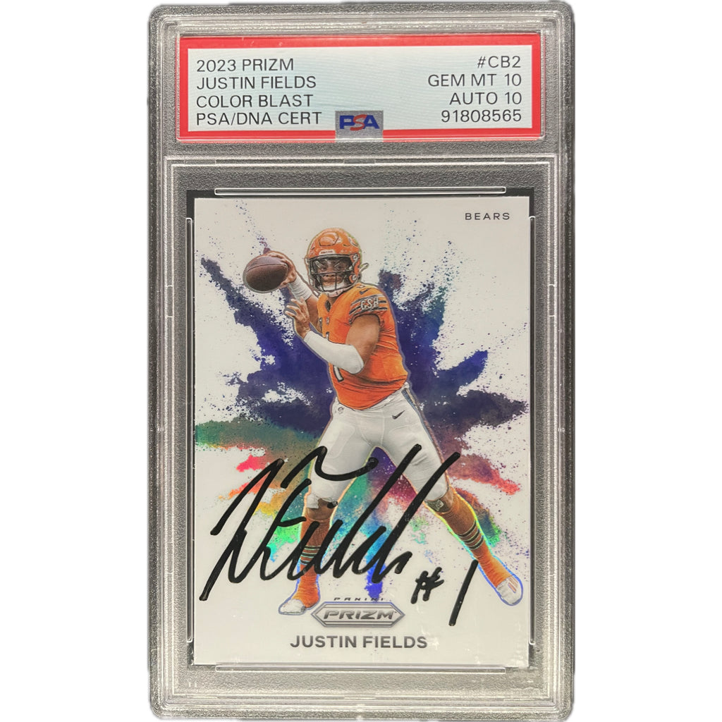 Justin Fields - 2023 Prizm Color Blast On-Card Auto PSA Graded Trading Card