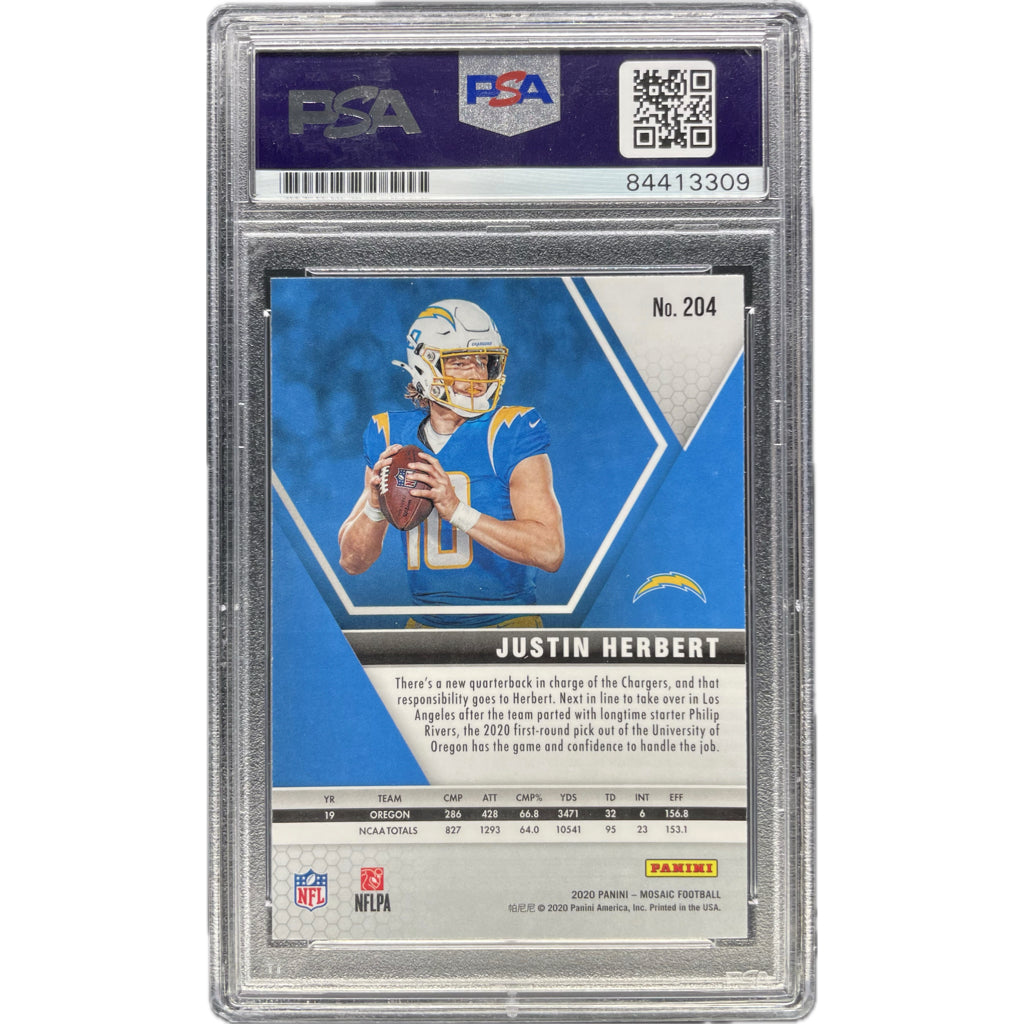 Justin Herbert - 2020 Panini Mosaic Rookie On-Card Auto PSA Graded Trading Card
